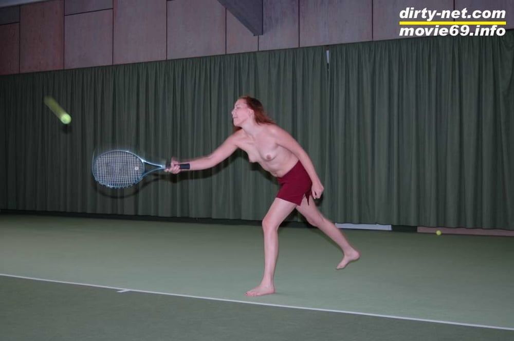 Nathalie plays naked tennis in a tennis hall #5