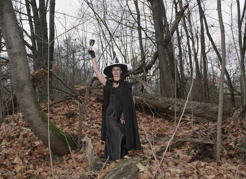 Witch with broom in forest #12