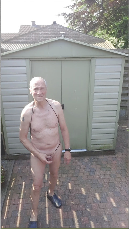 GRANDPA DILDO SEXSHOW IN THE GARDEN WITH BELLY CUMSHOT #6