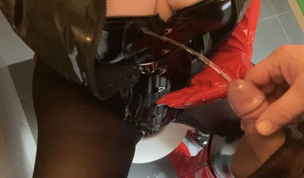 Black and Red Fetish Pissing #17