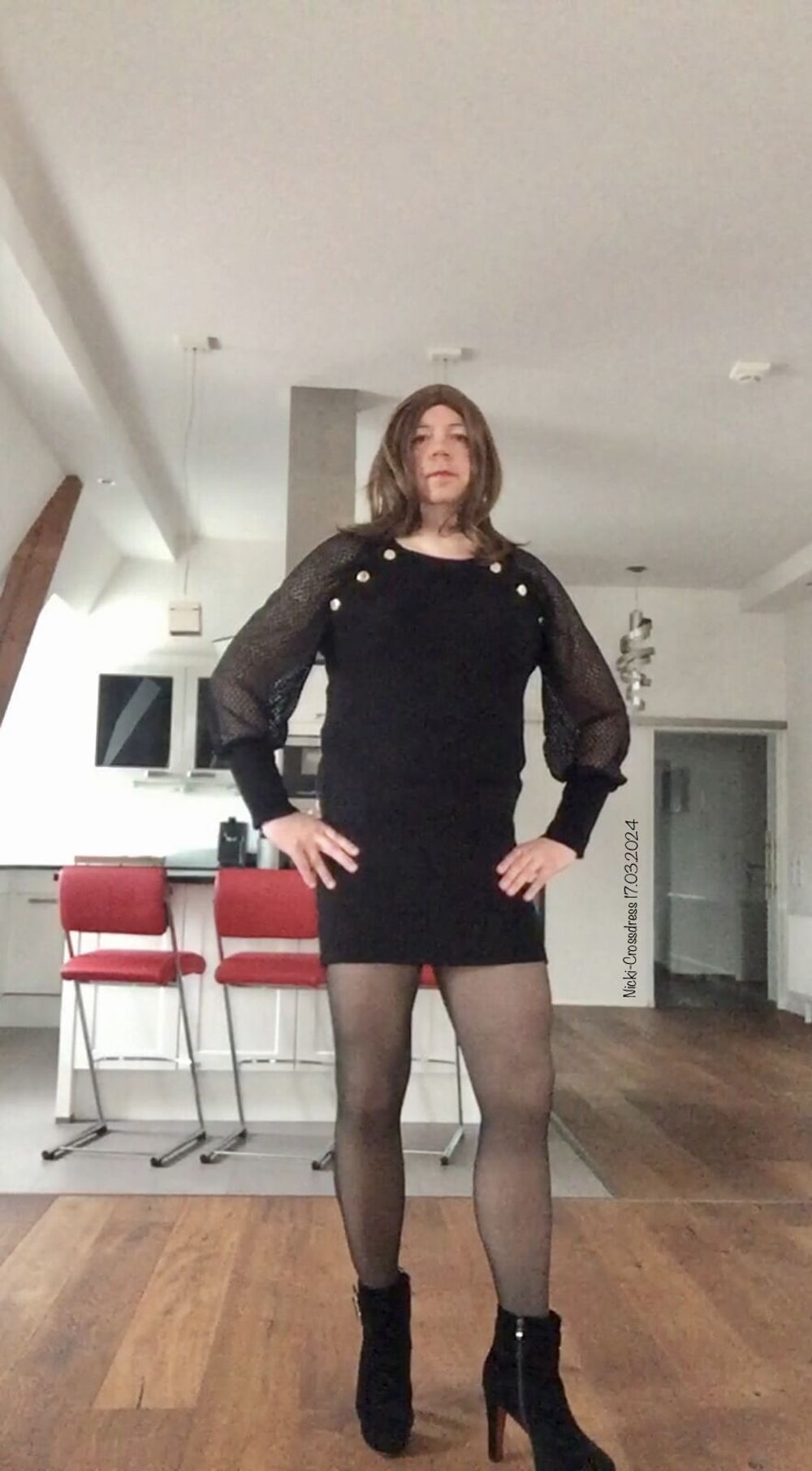 Nicki-Crossdress - black Dress, Plateau-Boots &amp; Tights  #2