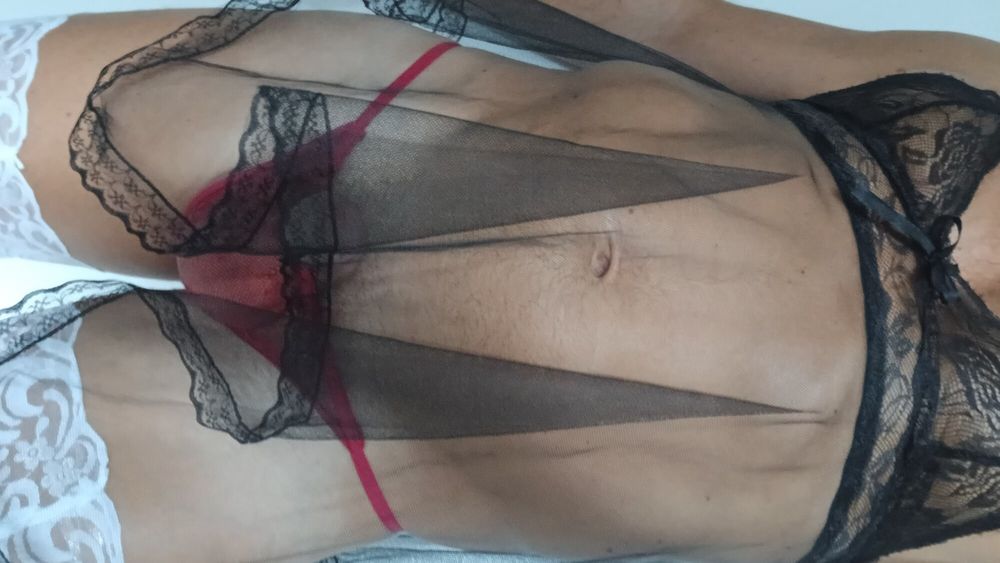 Sexy transparent BLACK nightie RED pantie WHITE stoking  #2