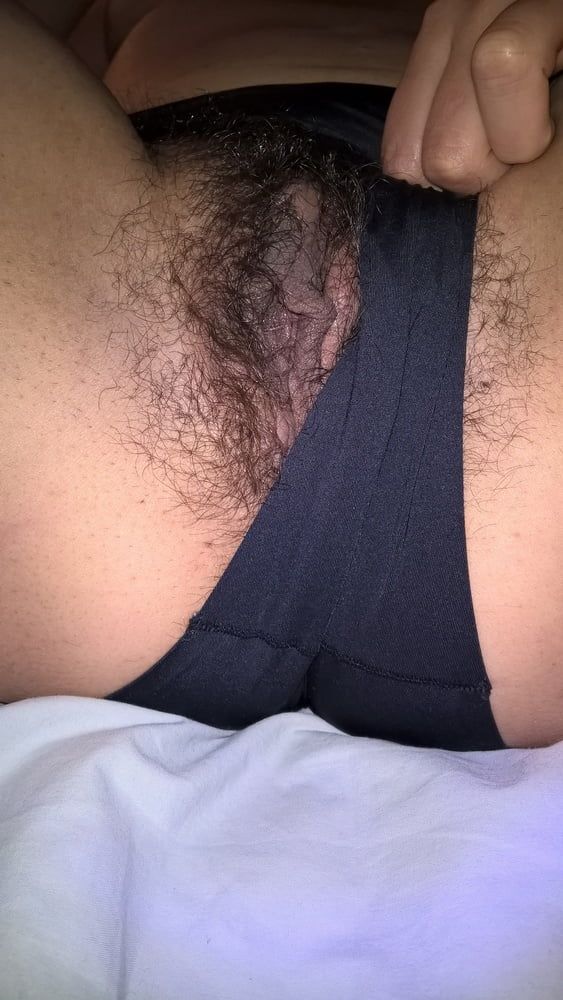 My beautiful wife close up hairy pussy dark labia in panties #2