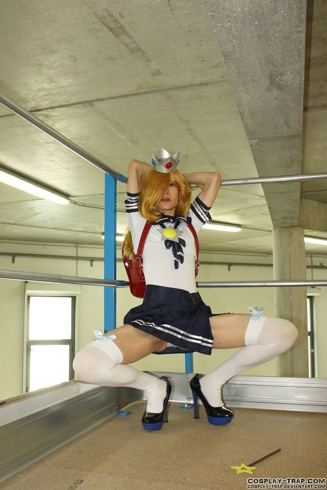  Crossdress cosplay Japan schoolgirl Rosalina flashing #3