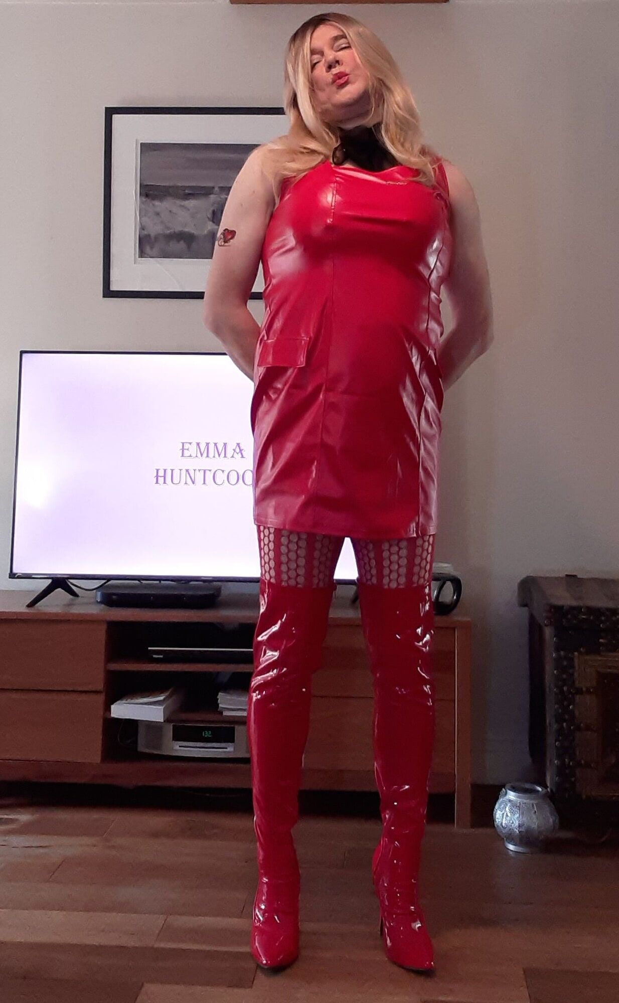 sissy in red lingerie and thigh boots #6