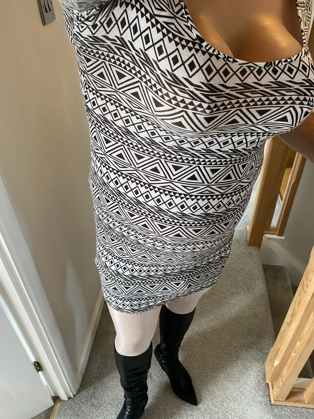 Crossdresser sissy wearing White Stockings and Black Boots #5