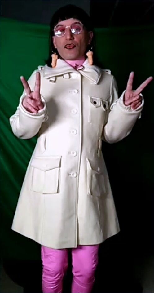 White coat with big buttons,