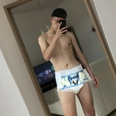 Padded boy wears abu diaper