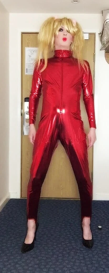 Sissy in red catsuit #6