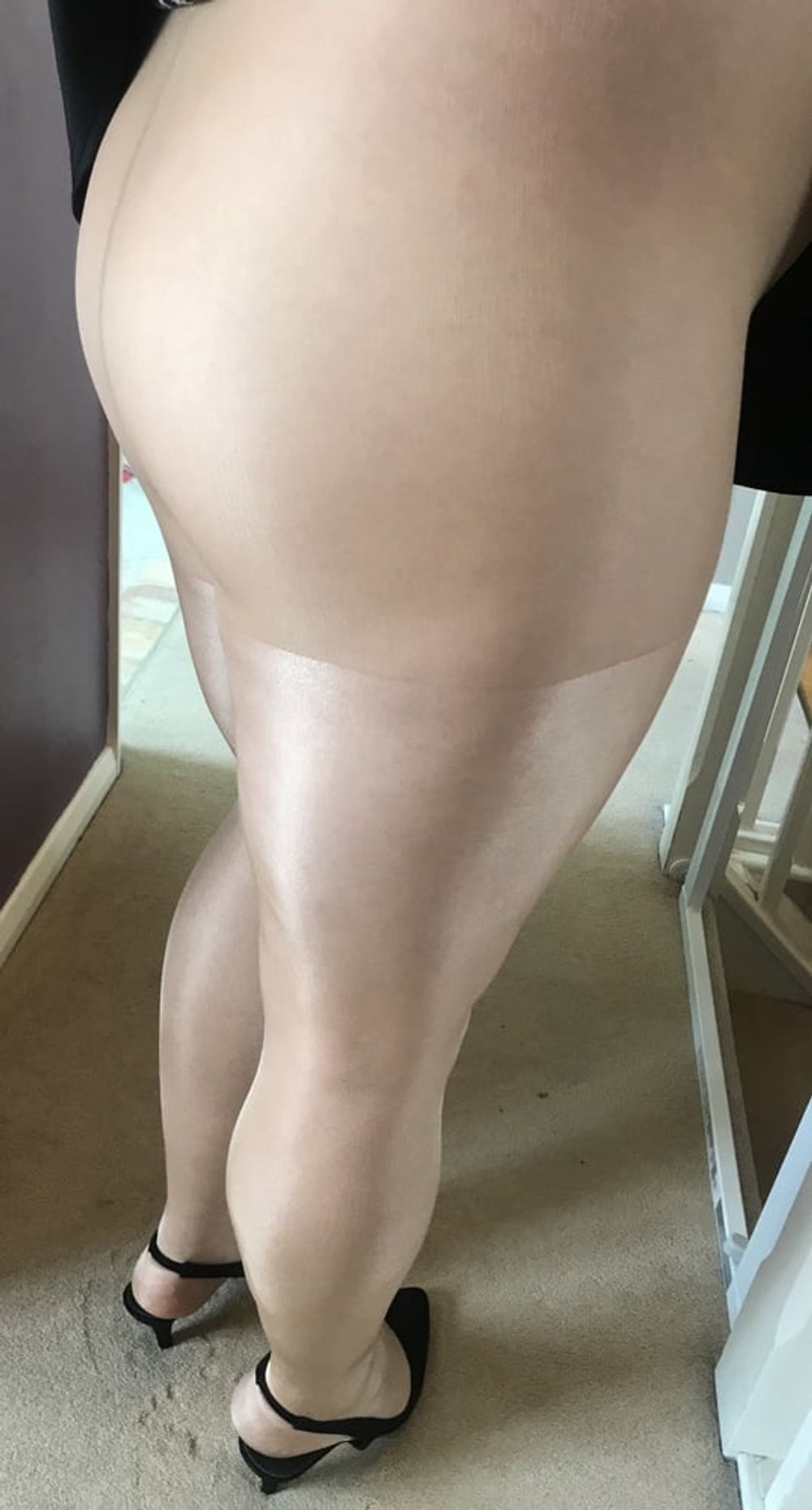 Short skirt & shiny Tan colour Tights #6