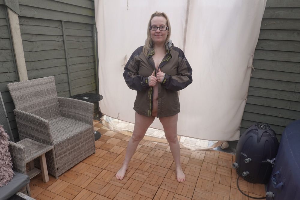 Shooting in the cold yard naked bare feet and coat #19