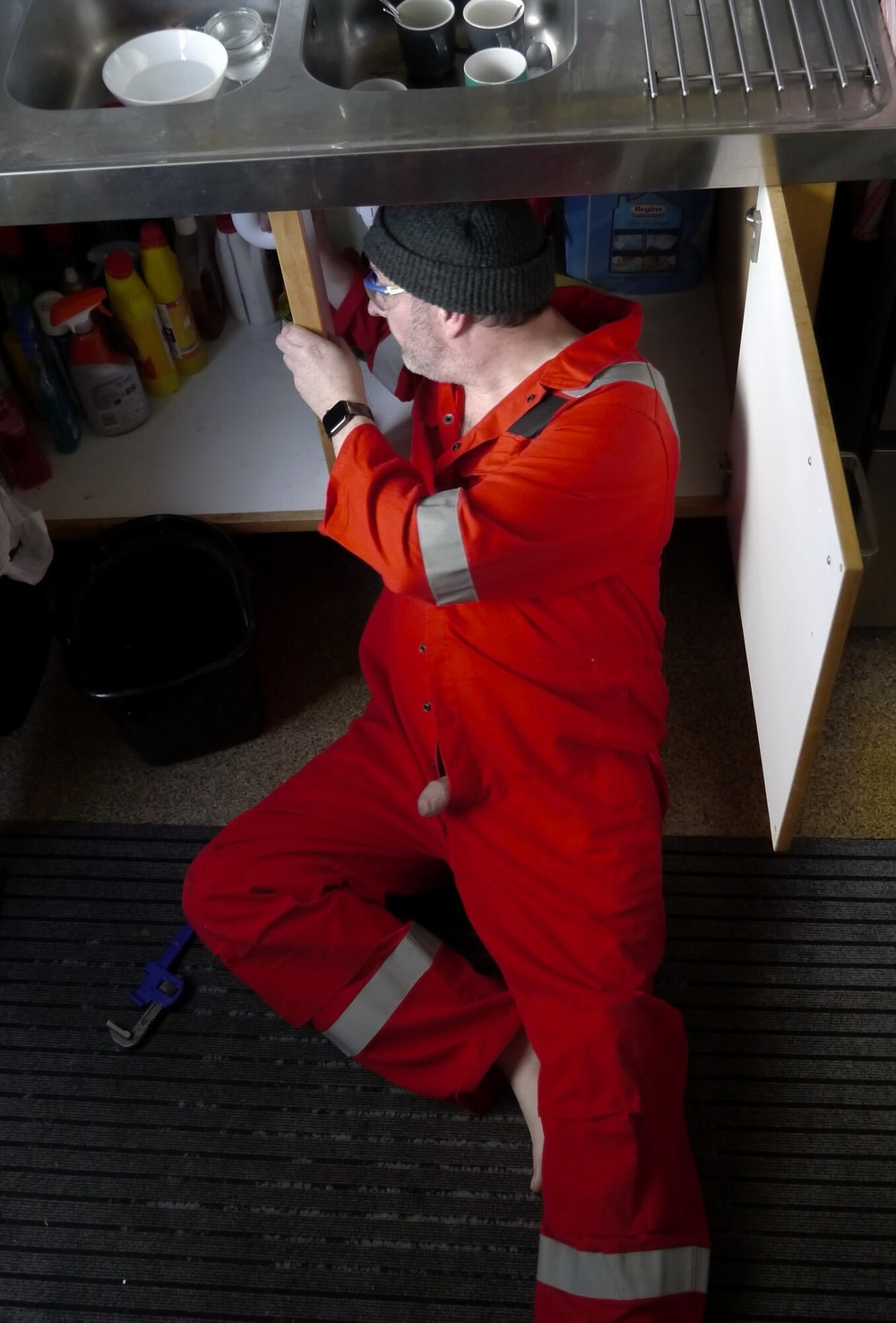 Plumber strips from overalls. #4