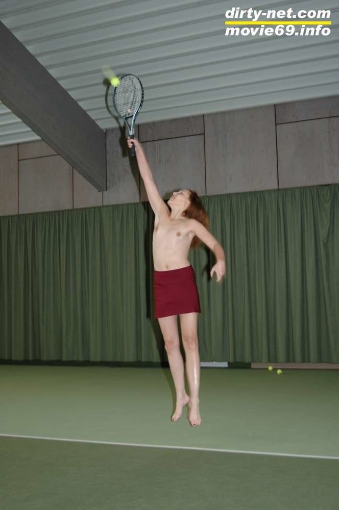 Nathalie plays naked tennis in a tennis hall #6