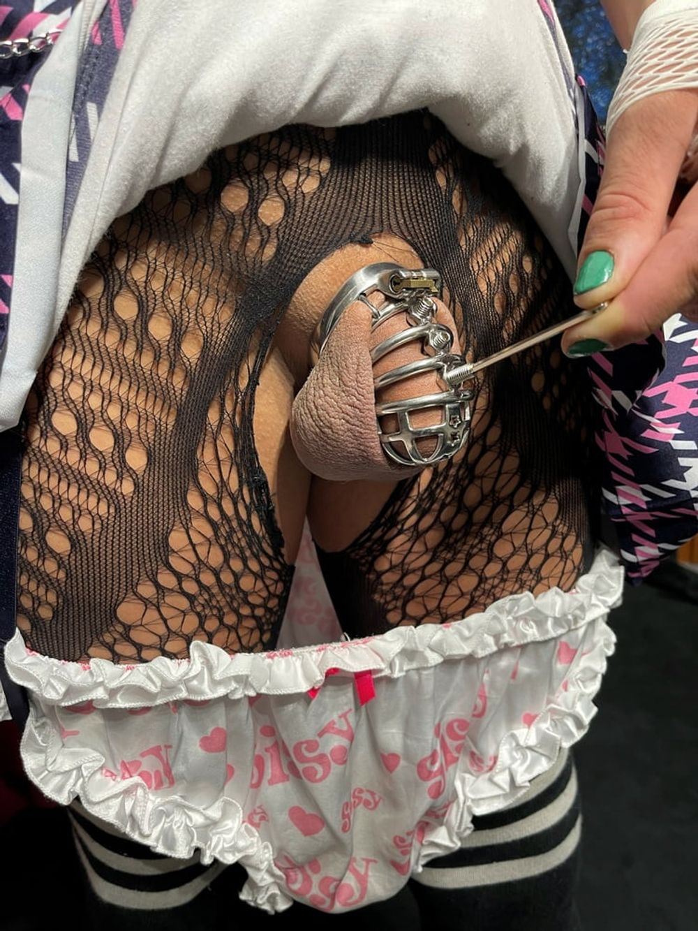 Sissy Wearing Long Chastity Cage With Scary Sharp Screws #6