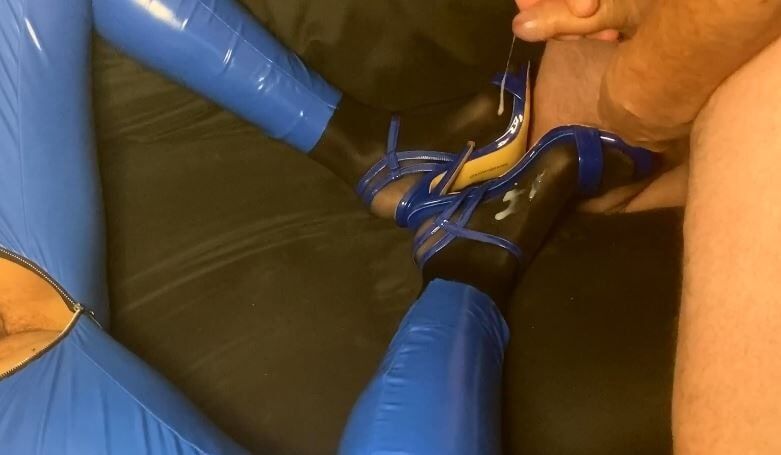 Blue Heels, Blue Leggings and Nylon Feet #23