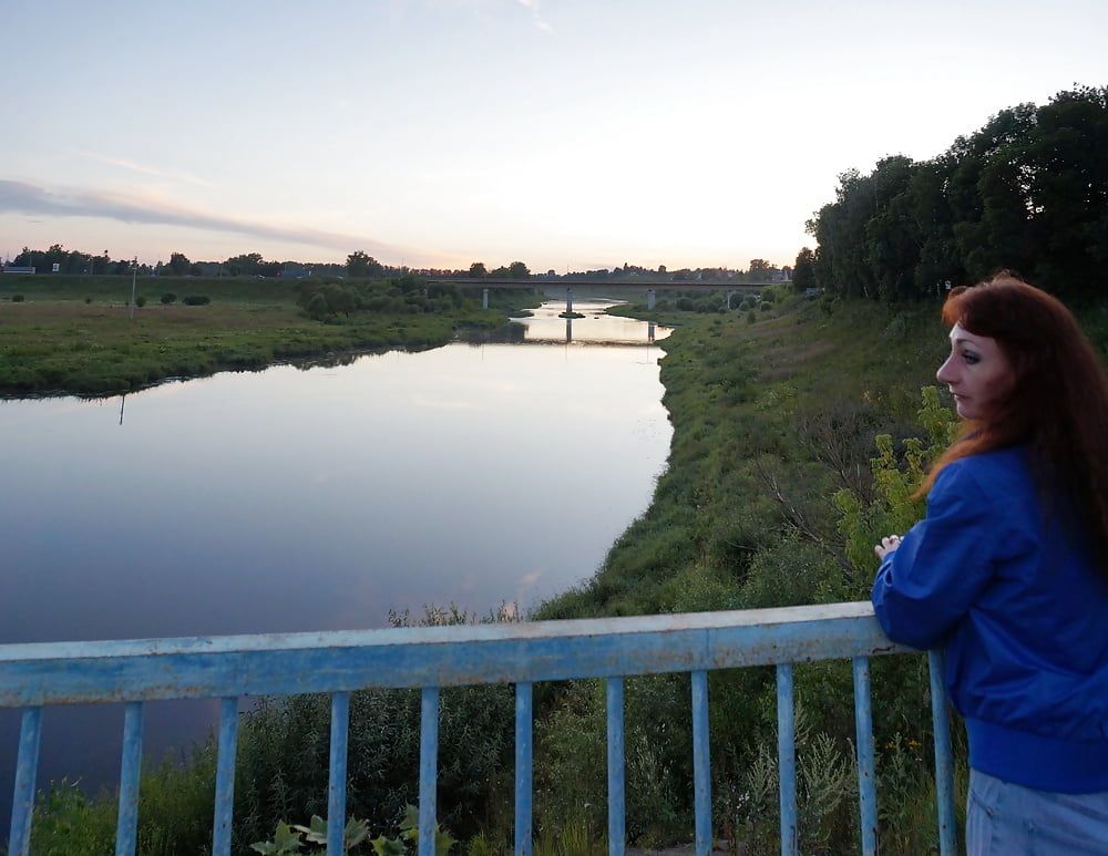 On vazuza-river bridge in cold evening