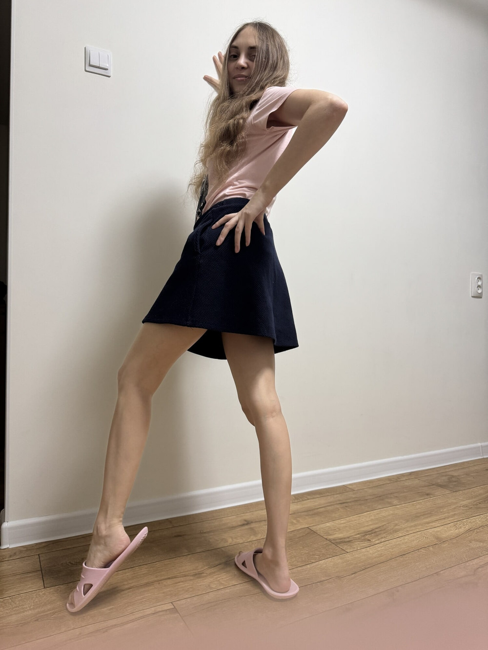 Dark blue skirt and beige panties #2