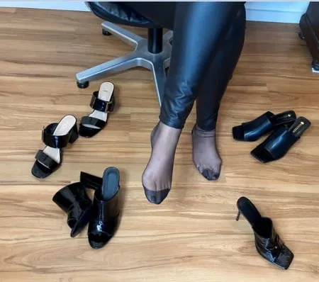 black mules nylon feet and leggings         