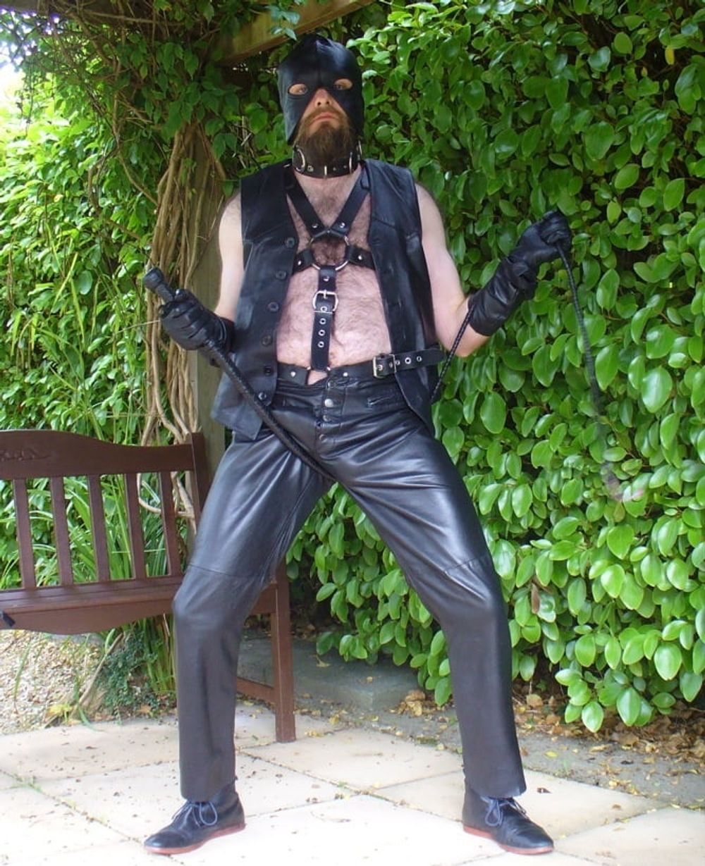 Leather Master outdoors in harness with whip #4