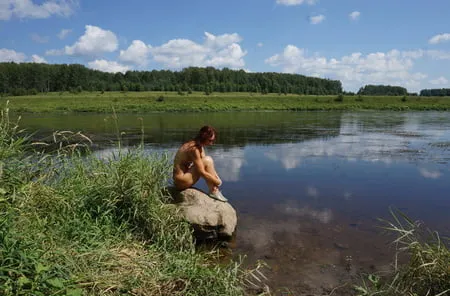 boulder in volga river         