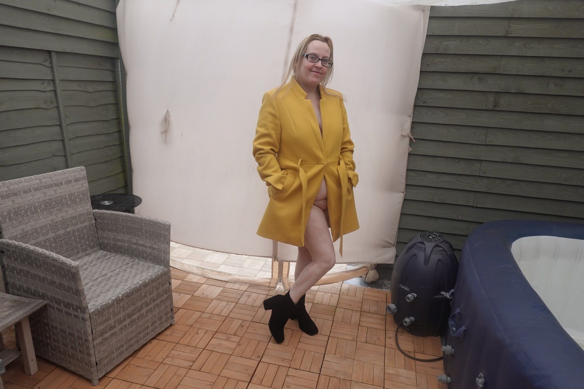 British Wife In coat out in the Yard in the cold #3