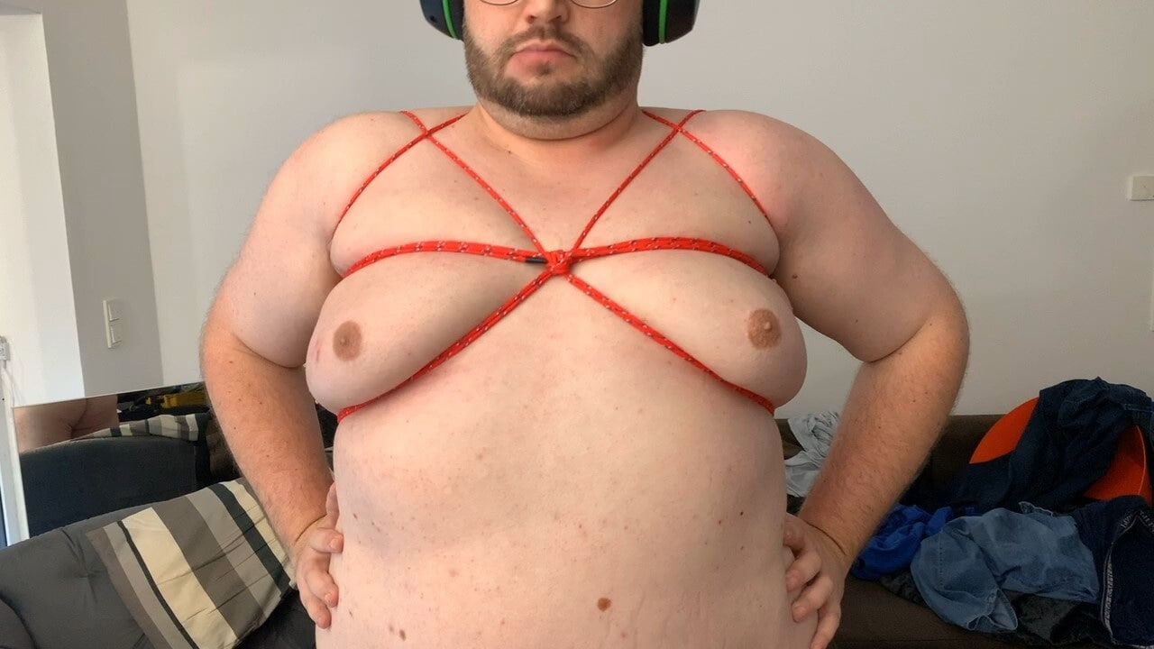 Red Bondage with a chubby #13