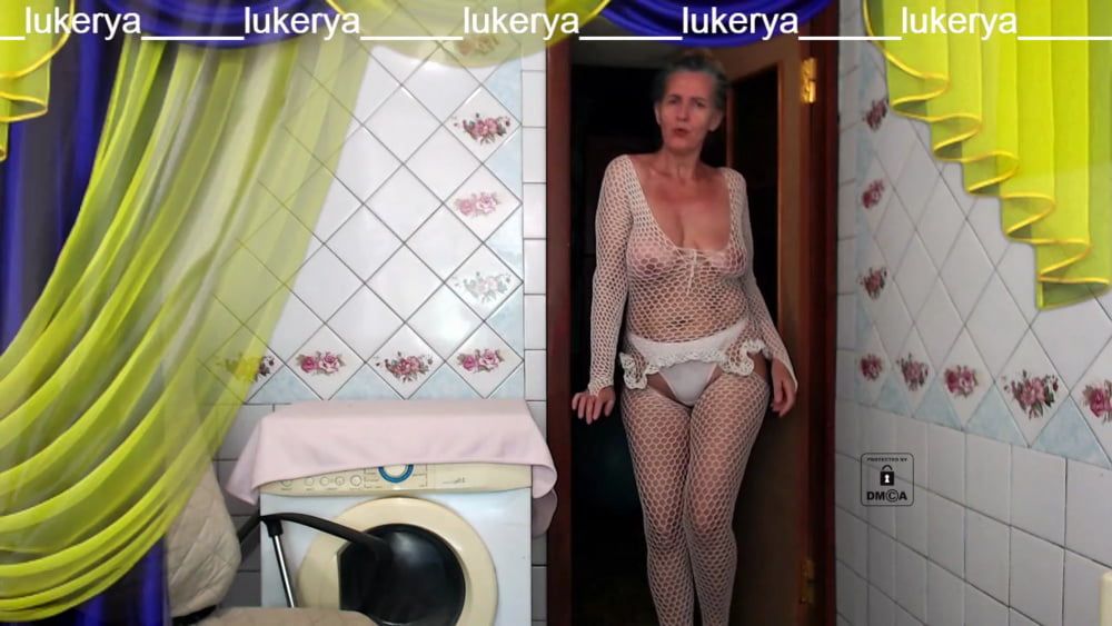 Old body of sexy Lukerya in white fishnet with visible nippl #21