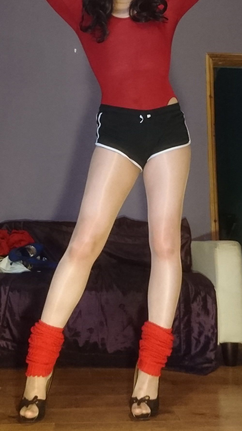 Marie crossdresser stretching in pantyhose #6