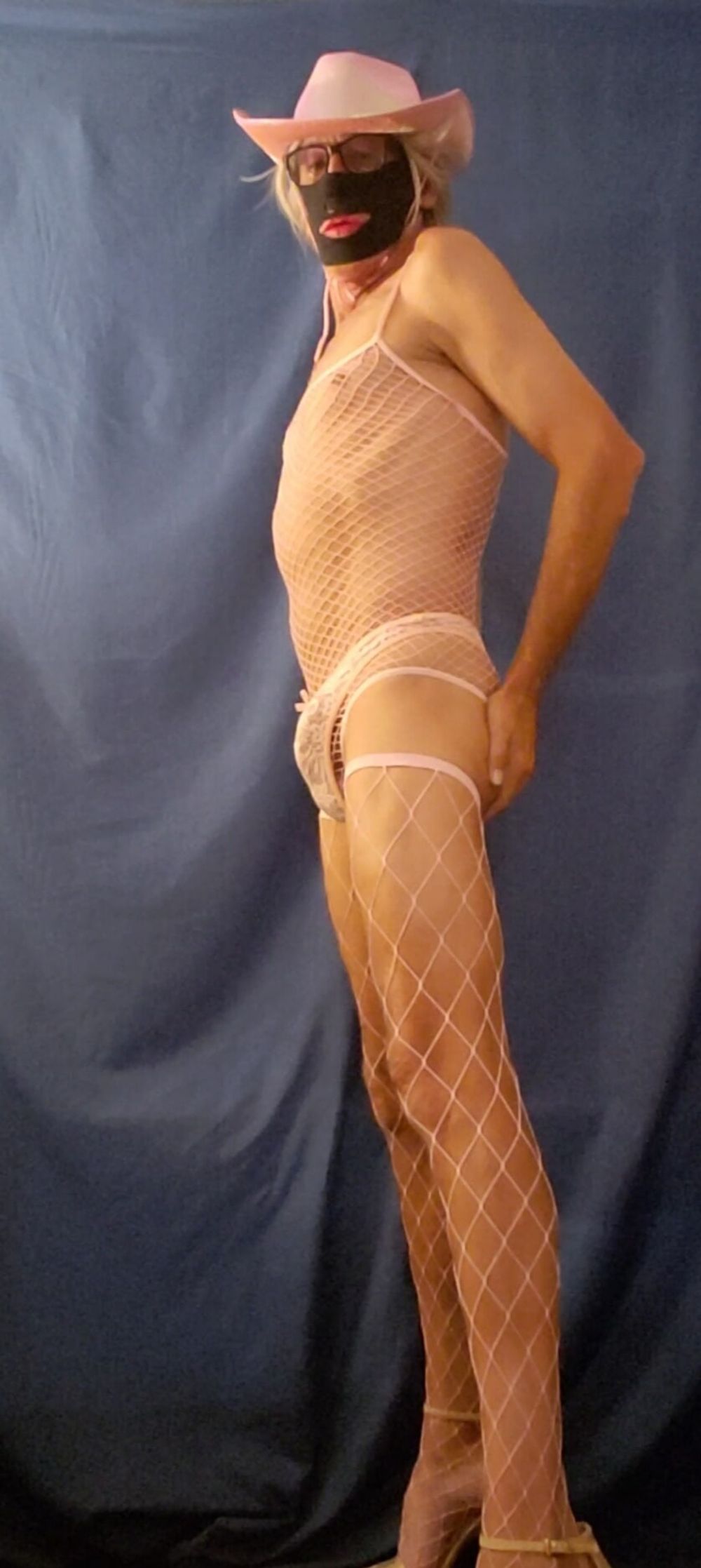 Sexy Sandy in pink fishnet bodysuit and stockings  #15