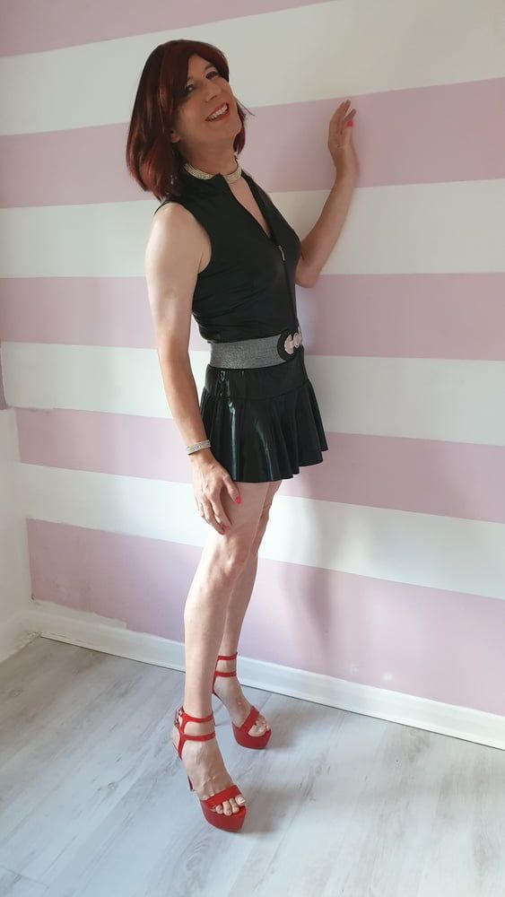 Sissy lucy showing off in wet look skater dress and chastity #3