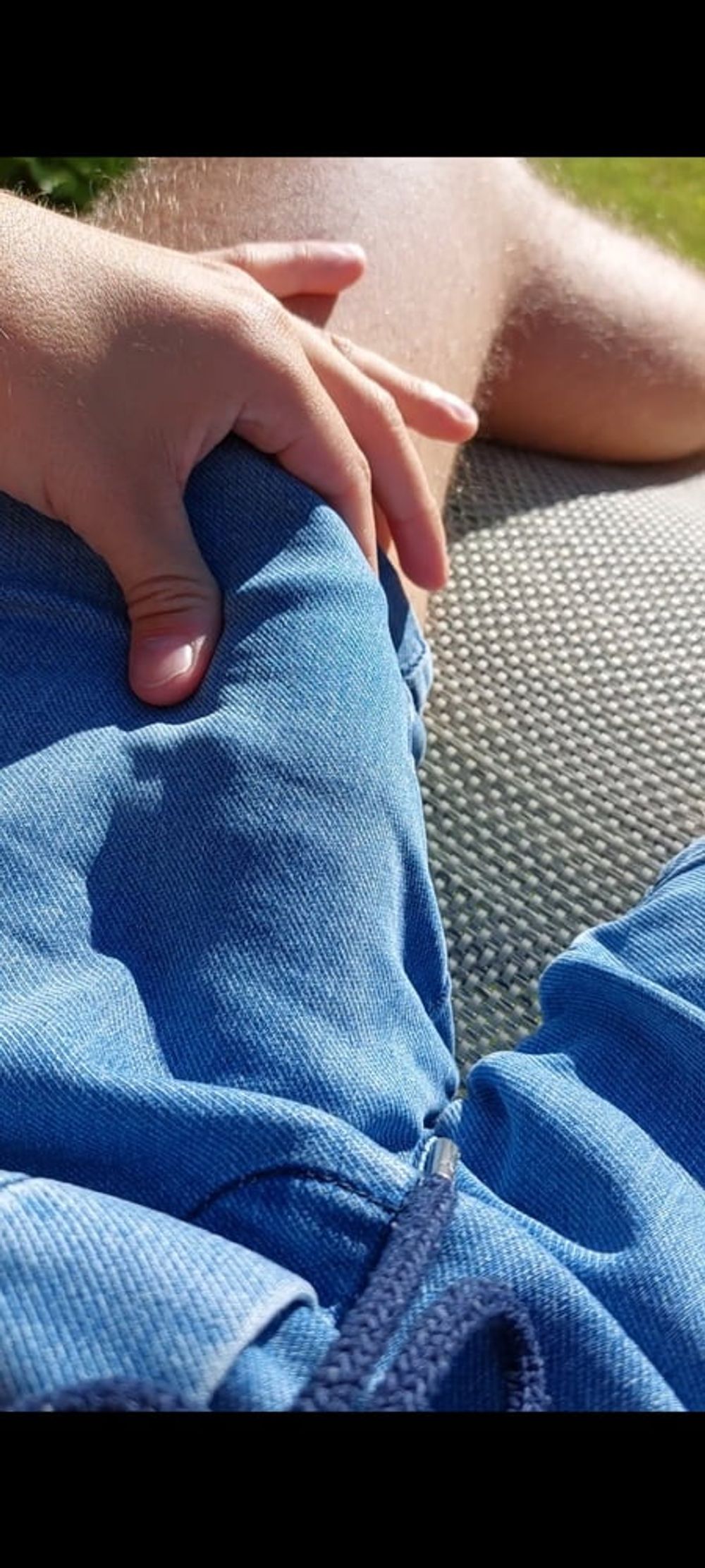 Massaging big cock bulge through pants outside #2