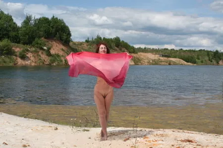 naked with red shawl           