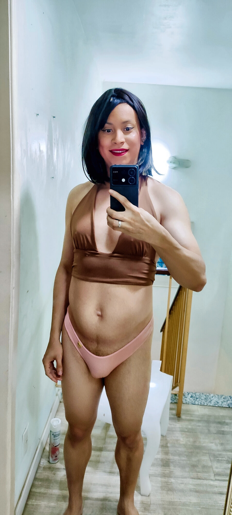 Crossdresser in brown top #23