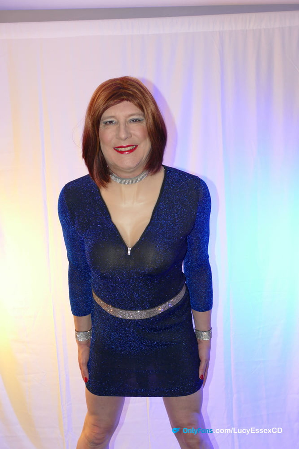 TGirl Lucy big cock in see through sparkly blue dress #2