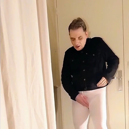 Cock stroking in white open pantyhose