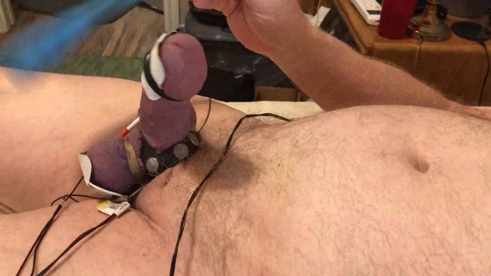 Cock twitches with estim pulse and precum flows as I slap an #45