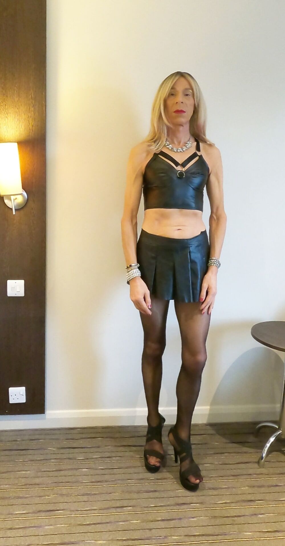 151 Alessia Travestita - Black Leather Miniskirt #12