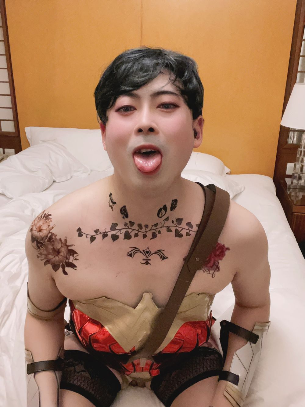 Asian sissy slut in wonder woman custome with tattoo #28