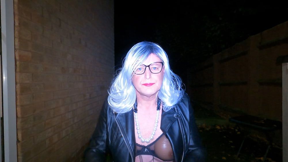 Crossdresser Kellycd masturbating in black bodysuit outdoor  #43