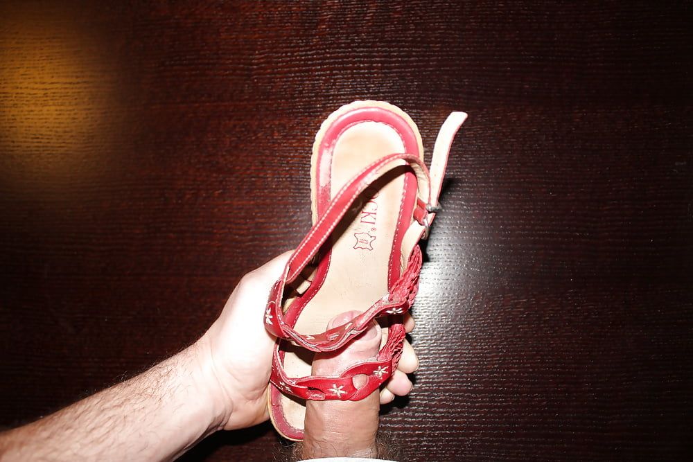 Cum on red platform sandals #20