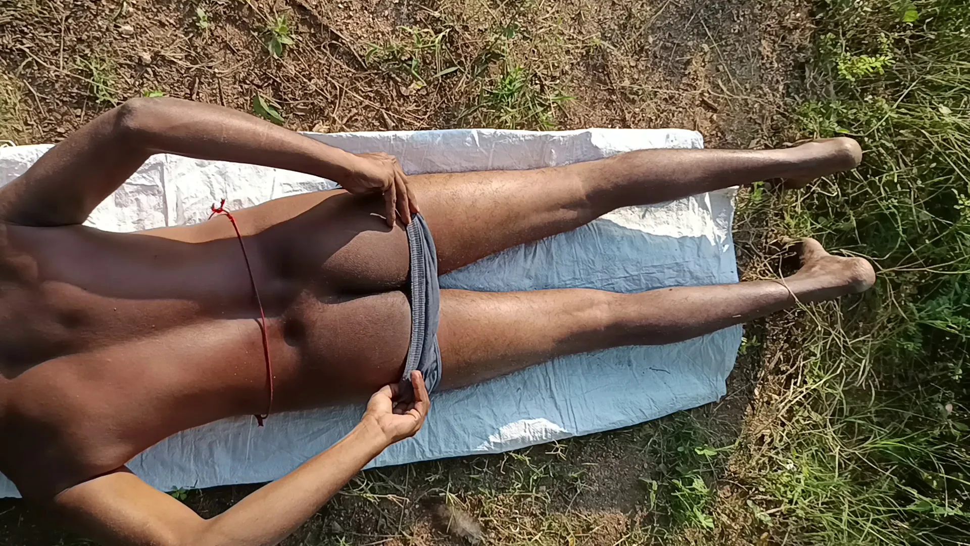 Very Sexy Indian Man Cumshot at Outdoor Field, Top View, Aer