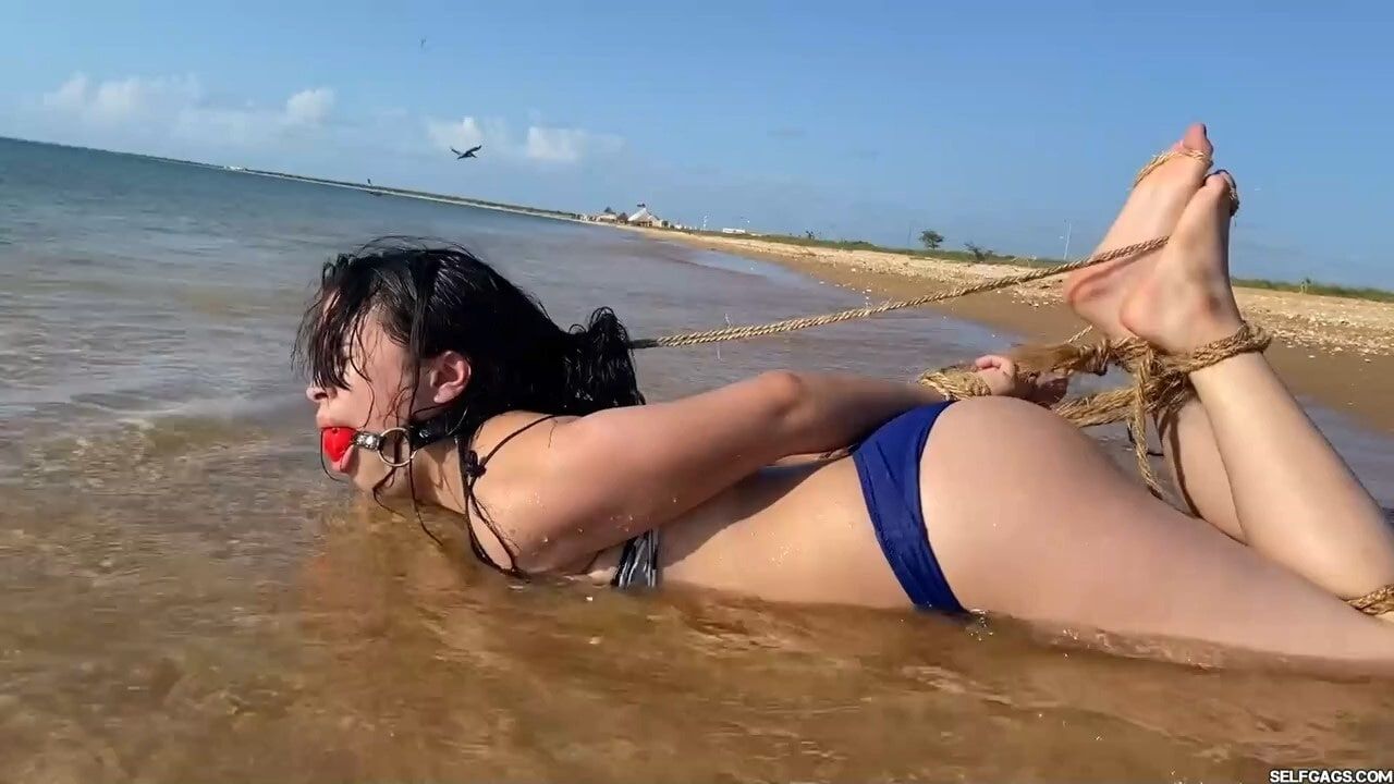 Hogtied And Ball Gagged In Sea Water - Selfgags #26