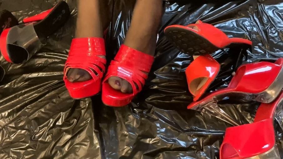 Red Mules and Nylon Feet #18