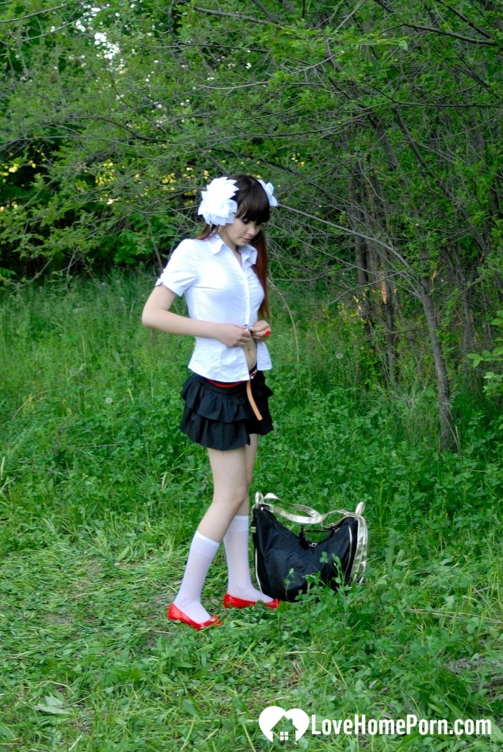 Schoolgirl turns a picnic into a teasing session #19