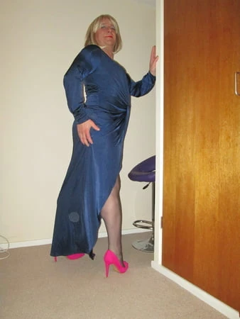 sissy satin dress and pink heels         