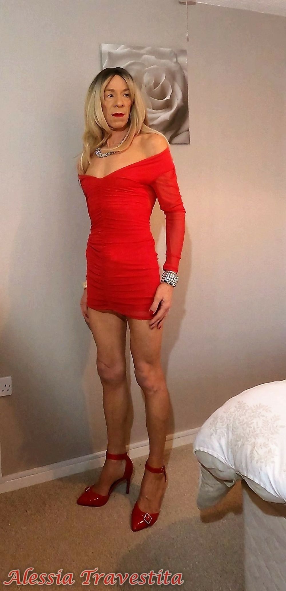 64 Alessia Travestita in Sheer Red Dress #12