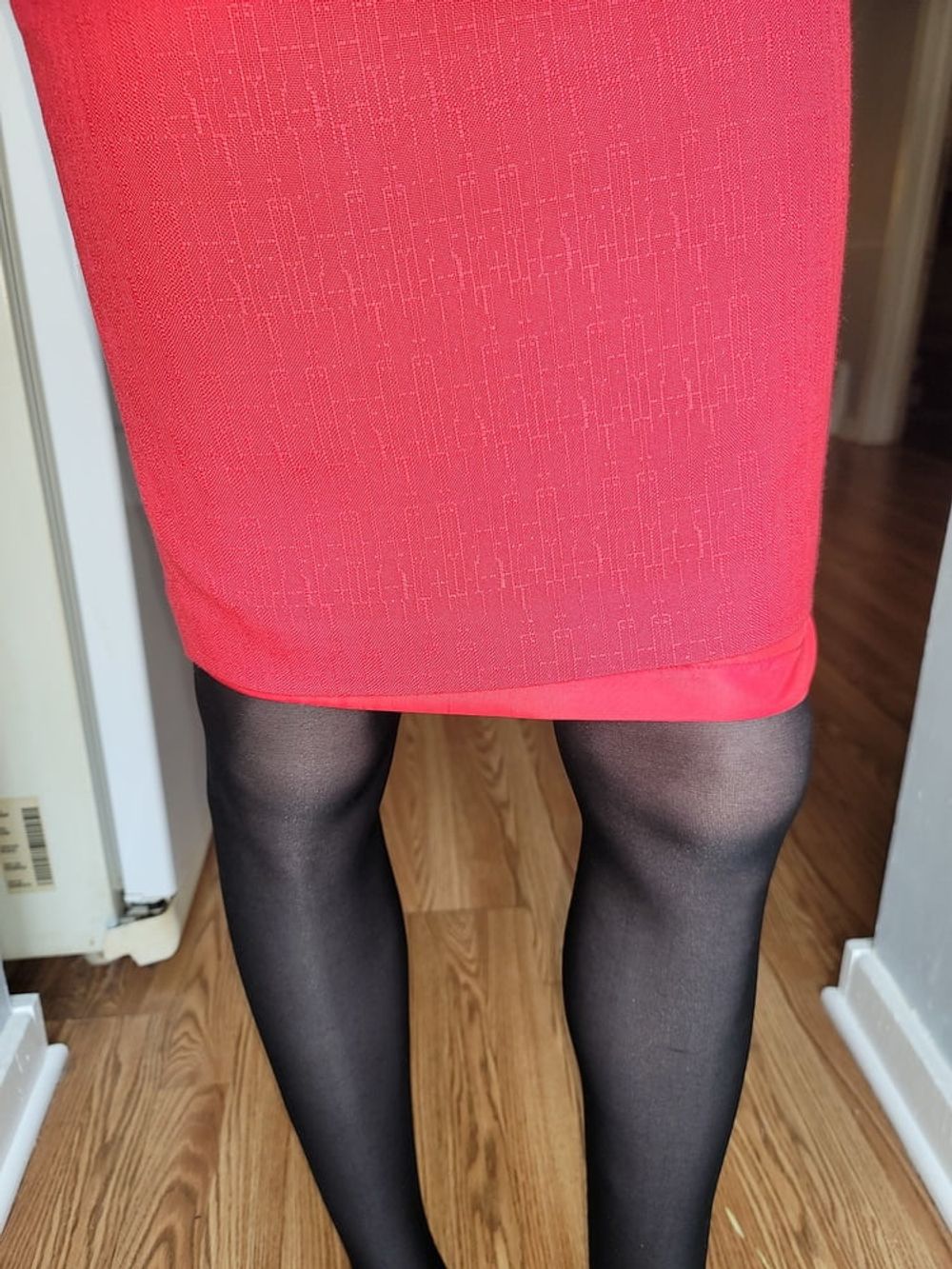 Pink pencil skirt with black pantyhose  #3