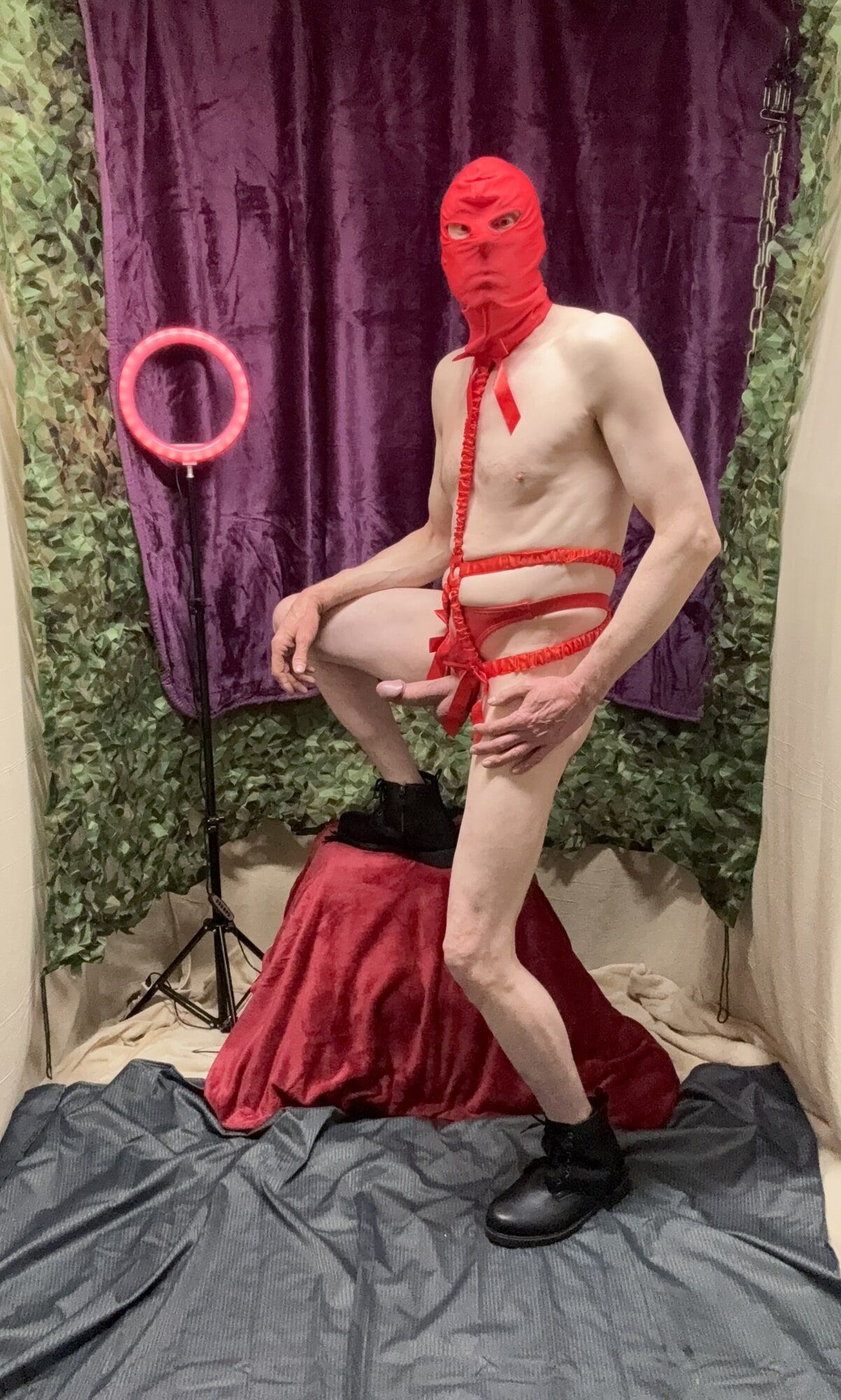 Sexy Cock Show With Red Body Harness  #13