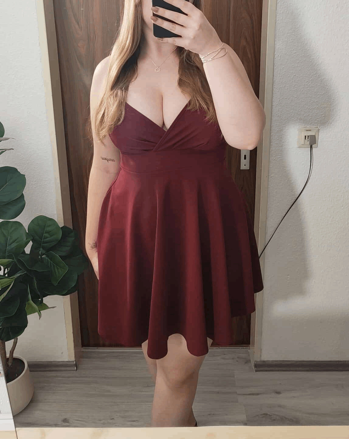 Sexy German Babe Teases in Tight Red Dress