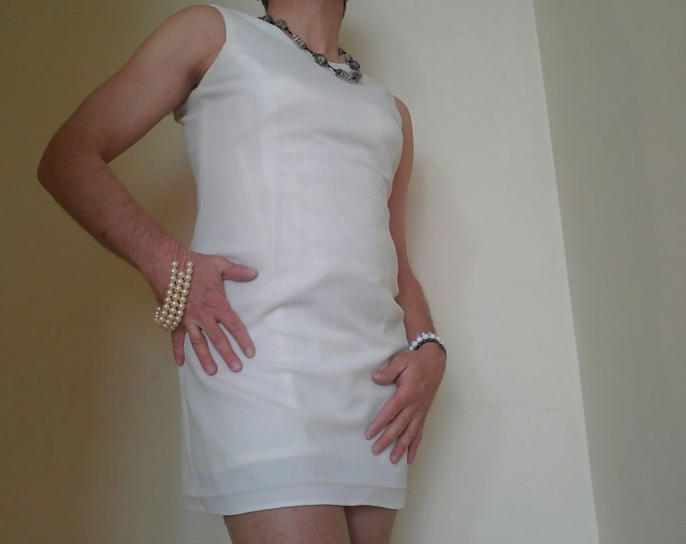 sexy white dress, stockings ans hot white lingerie